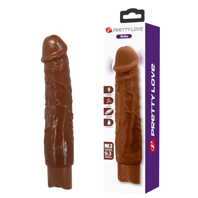 PRETTY LOVE - DUKE REALISTIC VIBRATOR 23.5 CM Ø 4.8 CM BROWN · Vibratoare