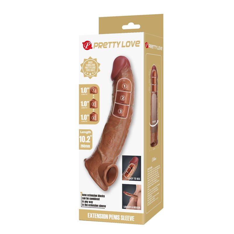 Pretty Love-Manșon Prelungitor Reglabil 26 cm Maro 4 PRETTY LOVE - ADJUSTABLE PENIS EXTENSION SLEEVE 26 CM Ø 4 CM BROWN · Inele & Mansoane Penis (imaginea 4)