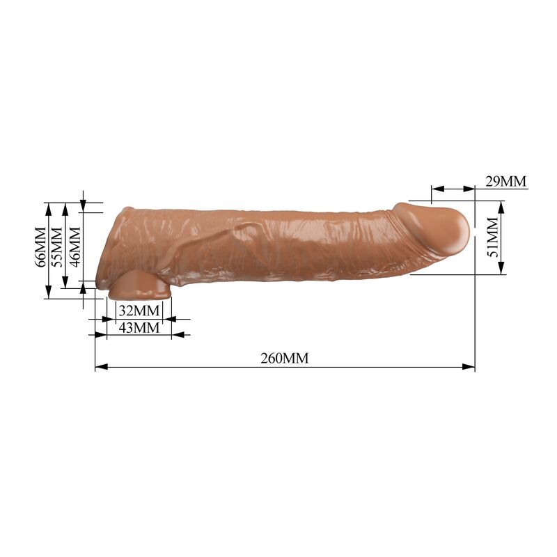 PRETTY LOVE - ADJUSTABLE PENIS EXTENSION SLEEVE 26 CM Ø 4 CM NATURAL · Inele & Mansoane Penis (imaginea 9)