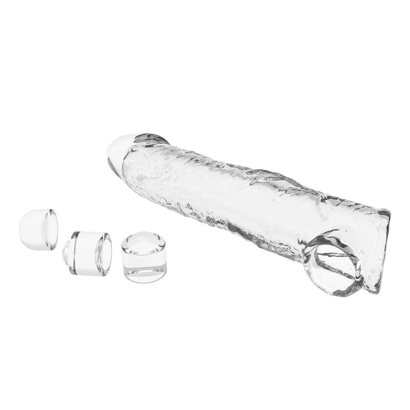 PRETTY LOVE - ADJUSTABLE PENIS EXTENSION SLEEVE 26 CM Ø 4 CM TRANSPARENT · Inele & Mansoane Penis (imaginea 2)