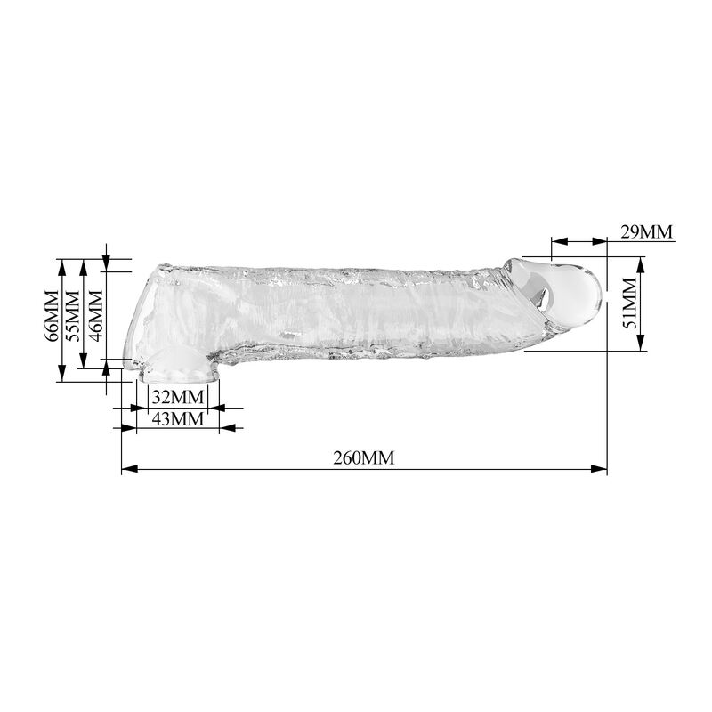 PRETTY LOVE - ADJUSTABLE PENIS EXTENSION SLEEVE 26 CM Ø 4 CM TRANSPARENT · Inele & Mansoane Penis (imaginea 7)