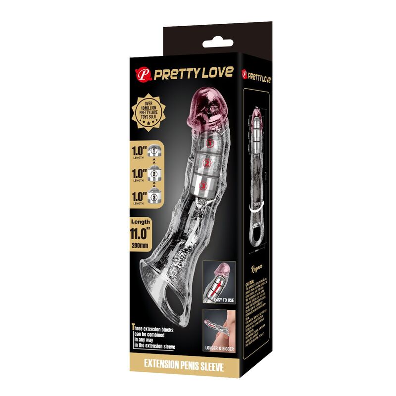 Pretty Love-Manșon Prelungitor Reglabil 28 cm Transparent 3 PRETTY LOVE - ADJUSTABLE PENIS EXTENSION SLEEVE 28 CM Ø 4.5 CM TRANSPARENT · Inele & Mansoane Penis (imaginea 3)