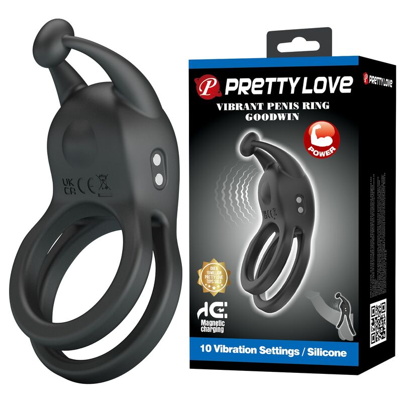 PRETTY LOVE - GOODWIN RECHARGEABLE DOUBLE VIBRATING COCK RING BLACK · Inele & Mansoane Penis (imaginea 10)
