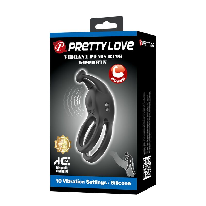 PRETTY LOVE - GOODWIN RECHARGEABLE DOUBLE VIBRATING COCK RING BLACK · Inele & Mansoane Penis (imaginea 9)
