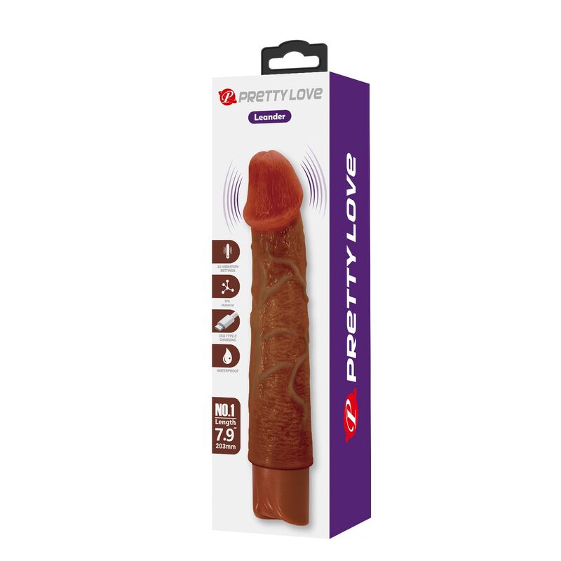 Pretty Love-Leonardo Vibrator Realist 20 cm Maro 2 PRETTY LOVE - LEONARDO REALISTIC VIBRATOR 20 CM Ø 4 CM BROWN · Jucarii Anale (imaginea 2)