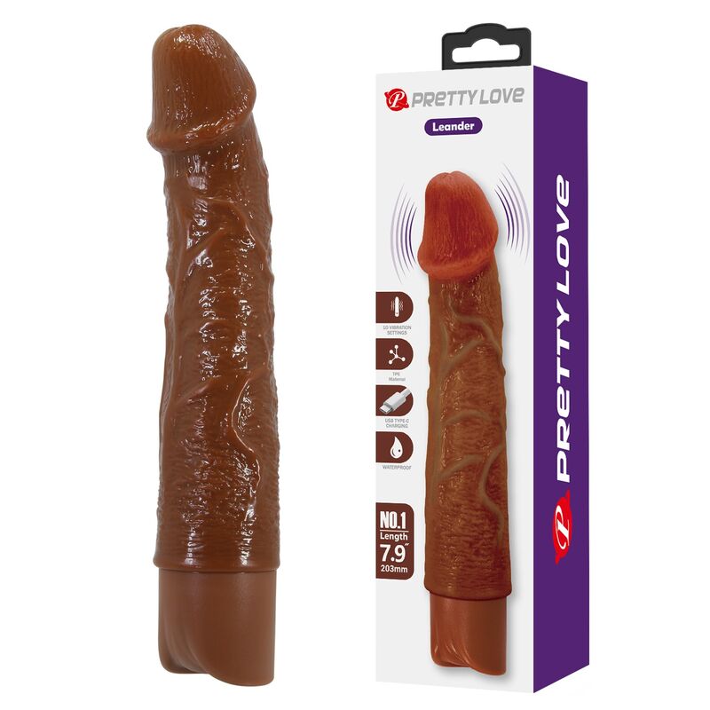 PRETTY LOVE - LEONARDO REALISTIC VIBRATOR 20 CM Ø 4 CM BROWN · Jucarii Anale