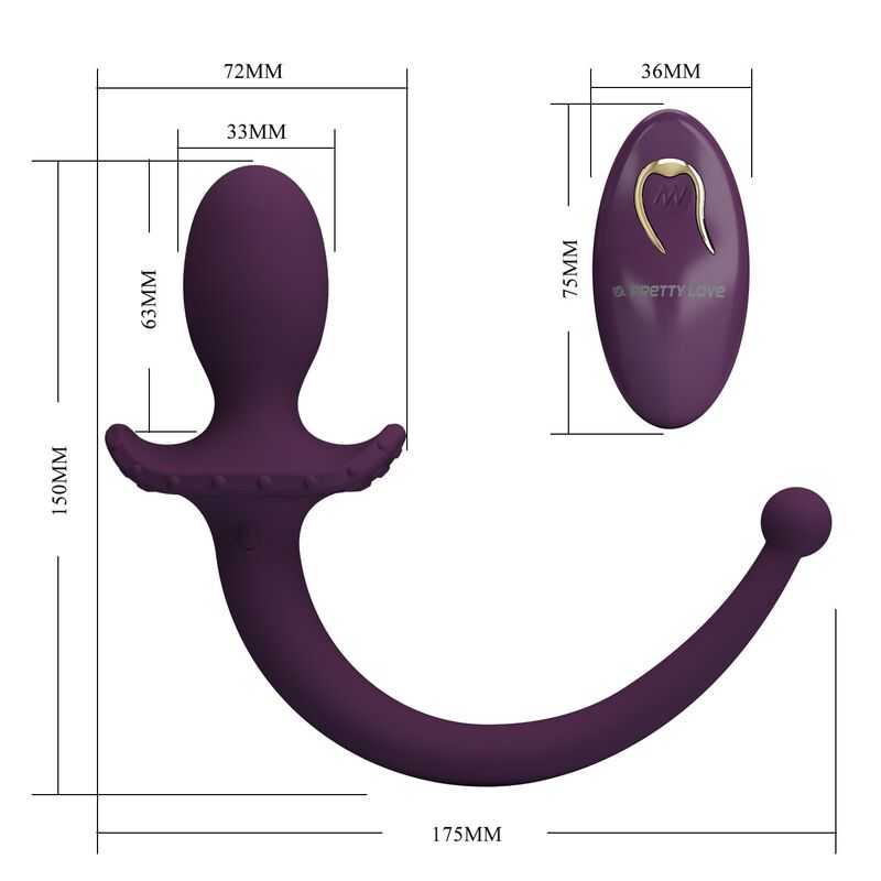 PRETTY LOVE - LIOEA VIBRATING ANAL PLUG WITH TAIL 12 FUNCTIONS PURPLE REMOTE CONTROL · Jucarii Anale (imaginea 6)