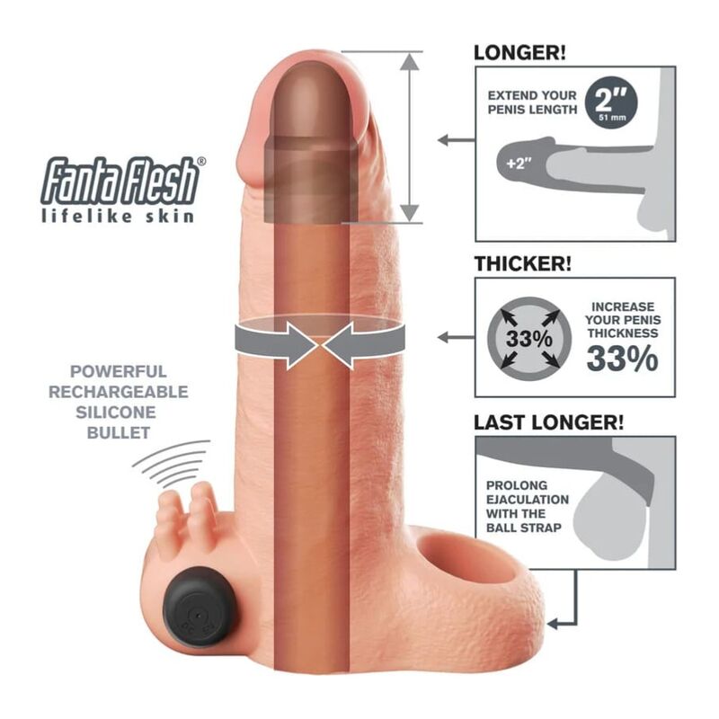 Pipedreams-Fantasy X-Tensions Manșon Vibrator +5 cm Bej 5 FANTASY X-TENSIONS - VIBRATING REAL FEEL 5CM PENIS EXTENSION SLEEVE BEIGE — PIPEDREAMS · Inele & Mansoane Penis (imaginea 5)