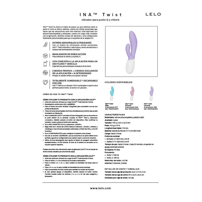 Lelo-Ina Twist Vibrator Rabbit Punct G și Clitoris 6 LELO - INA TWIST VIBRADOR RABBIT PUNTO G Y CLÍTORIS LAVANDA · Vibratoare (imaginea 6)