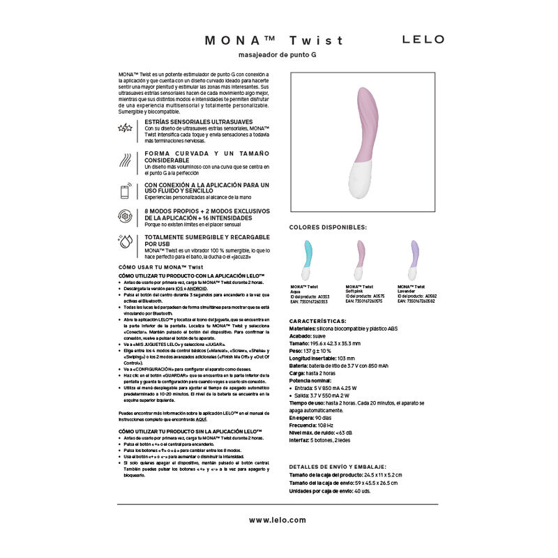 LELO - MONA TWIST RECHARGEABLE APP-CONTROLLED G-SPOT VIBRATOR LAVENDER · Jucarii Cupluri (imaginea 6)