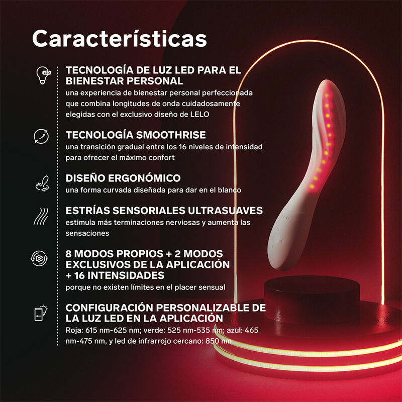 Lelo-Mona Spectra Masager Intim cu Lumină Roșie 4 LELO - MONA SPECTRA RED LIGHT INTIMATE MASSAGER RECHARGEABLE APP-CONTROLLED · Jucarii Cupluri (imaginea 4)