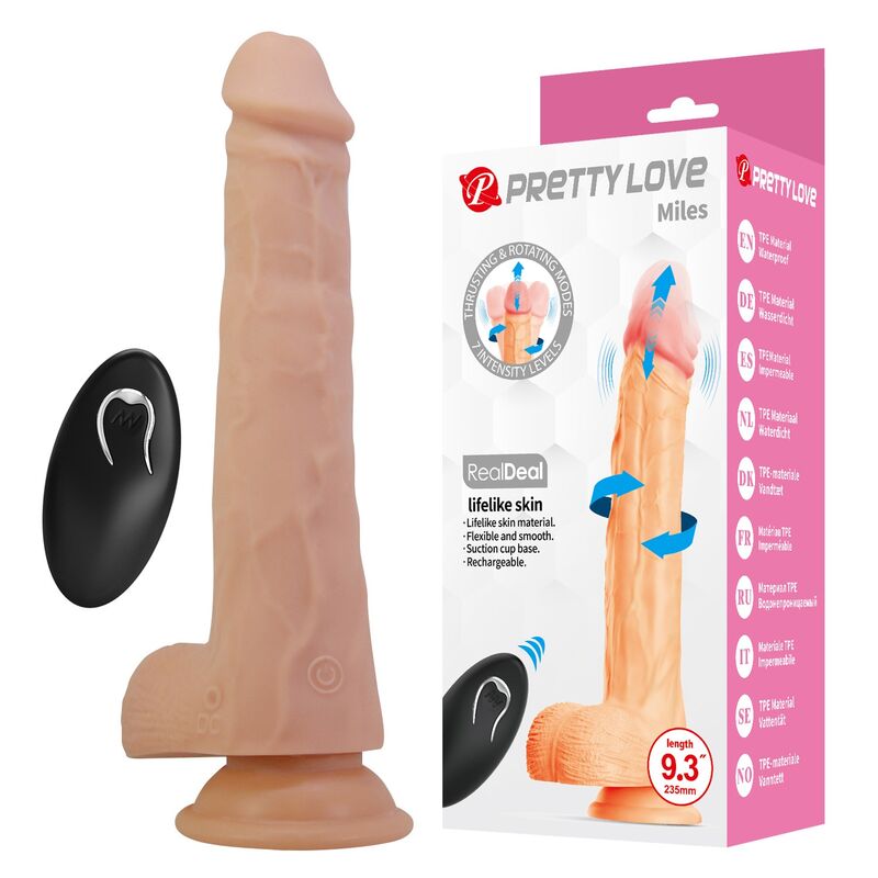 PRETTY LOVE - MILES THRUSTING & ROTATING VIBRATING DILDO REMOTE CONTROL 23.5 CM Ø 4.8 CM NATURAL · Dildo & Stimulatoare