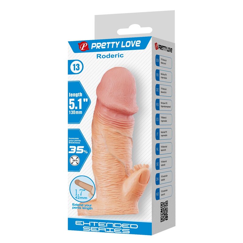 PRETTY LOVE - RODERIC PENIS EXTENSION SLEEVE 13 CM Ø 3.8 CM NATURAL · Inele & Mansoane Penis (imaginea 6)