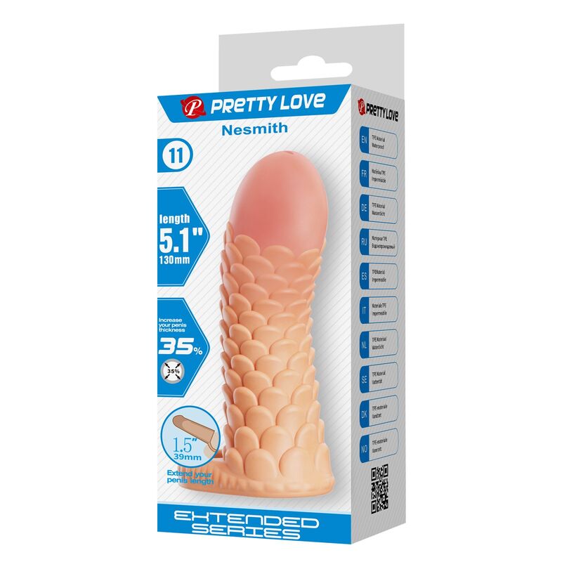 PRETTY LOVE - NESMITH PENIS EXTENSION SLEEVE 13 CM Ø 3.8 CM NATURAL · Inele & Mansoane Penis (imaginea 6)