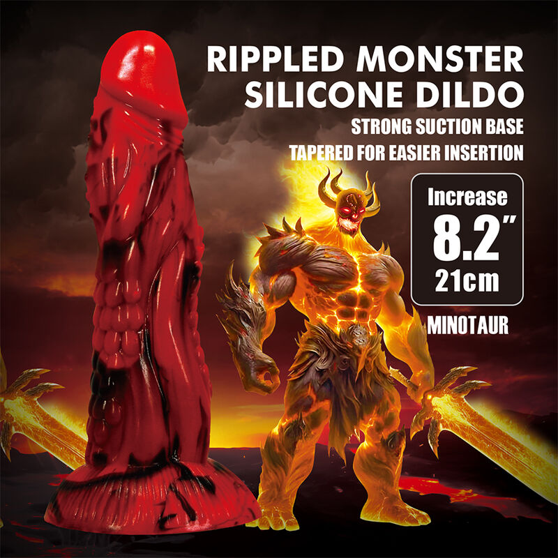 POWER MONSTERS - MINOTAUR FANTASY DILDO WITH SUCTION CUP 21 CM Ø 5 CM RED & BLACK · Dildo & Stimulatoare (imaginea 3)