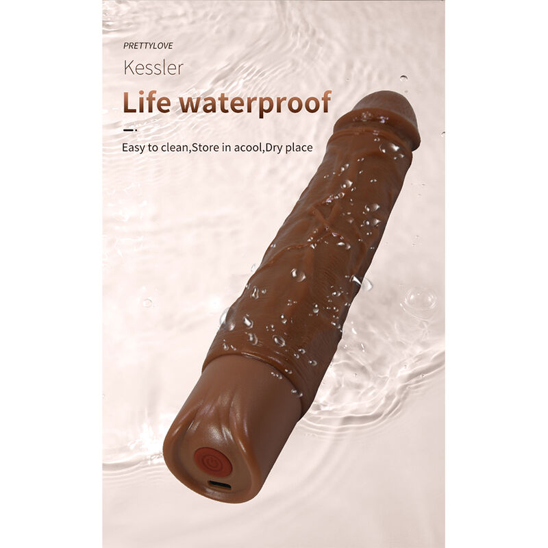 PRETTY LOVE - KESSLER REALISTIC VIBRATING DILDO WITH 10 VIBRATION MODES AND 10 THROWS, 22 CM, BROWN · Dildo & Stimulatoare (imaginea 5)