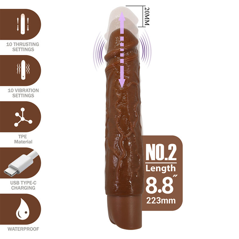 PRETTY LOVE - KESSLER REALISTIC VIBRATING DILDO WITH 10 VIBRATION MODES AND 10 THROWS, 22 CM, BROWN · Dildo & Stimulatoare (imaginea 3)