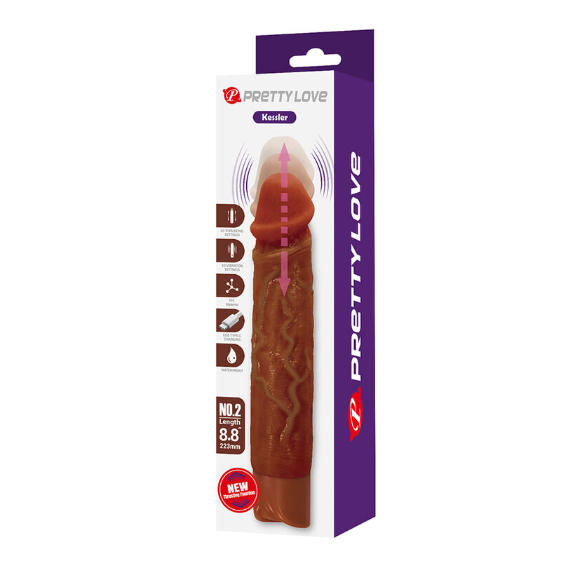 PRETTY LOVE - KESSLER REALISTIC VIBRATING DILDO WITH 10 VIBRATION MODES AND 10 THROWS, 22 CM, BROWN · Dildo & Stimulatoare (imaginea 9)