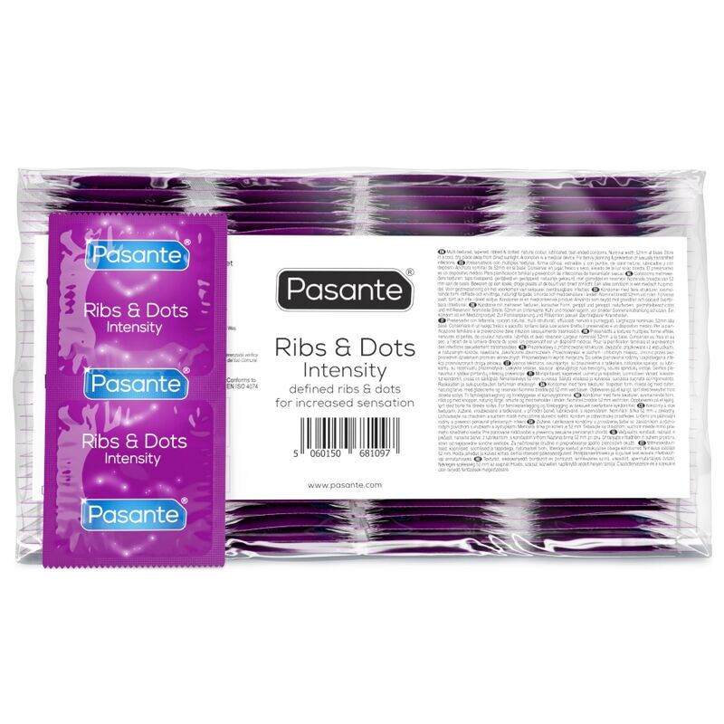 Pasante-Ribs & Dots Intensity Prezervative Texturate, 144 Bucăți · Prezervative